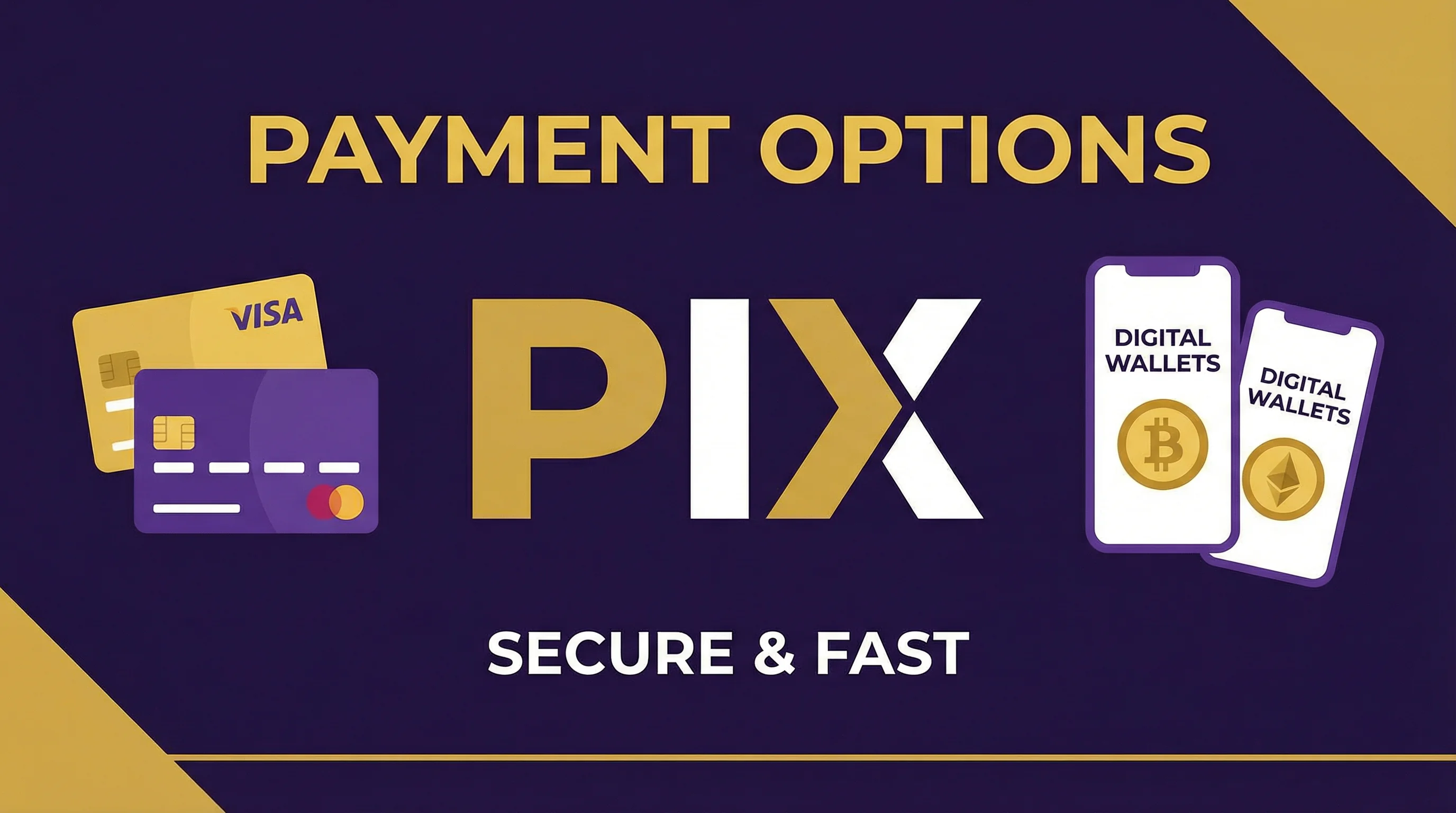 Métodos de Pagamento - PIX, Cartões, Criptomoedas